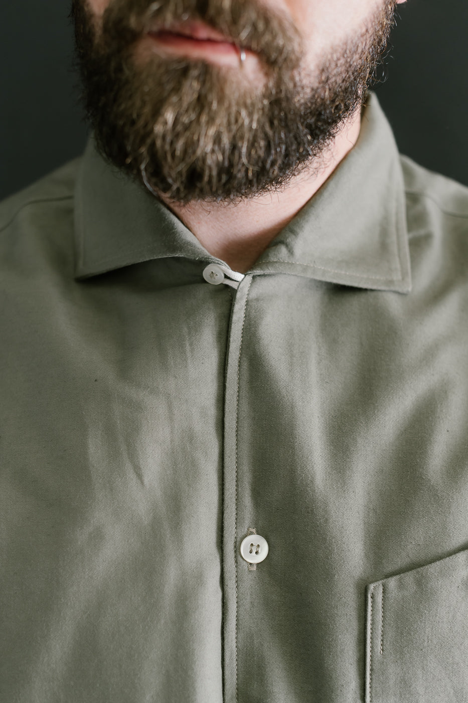 Lot 3091 - S/S Open Collar Shirt - OD Green