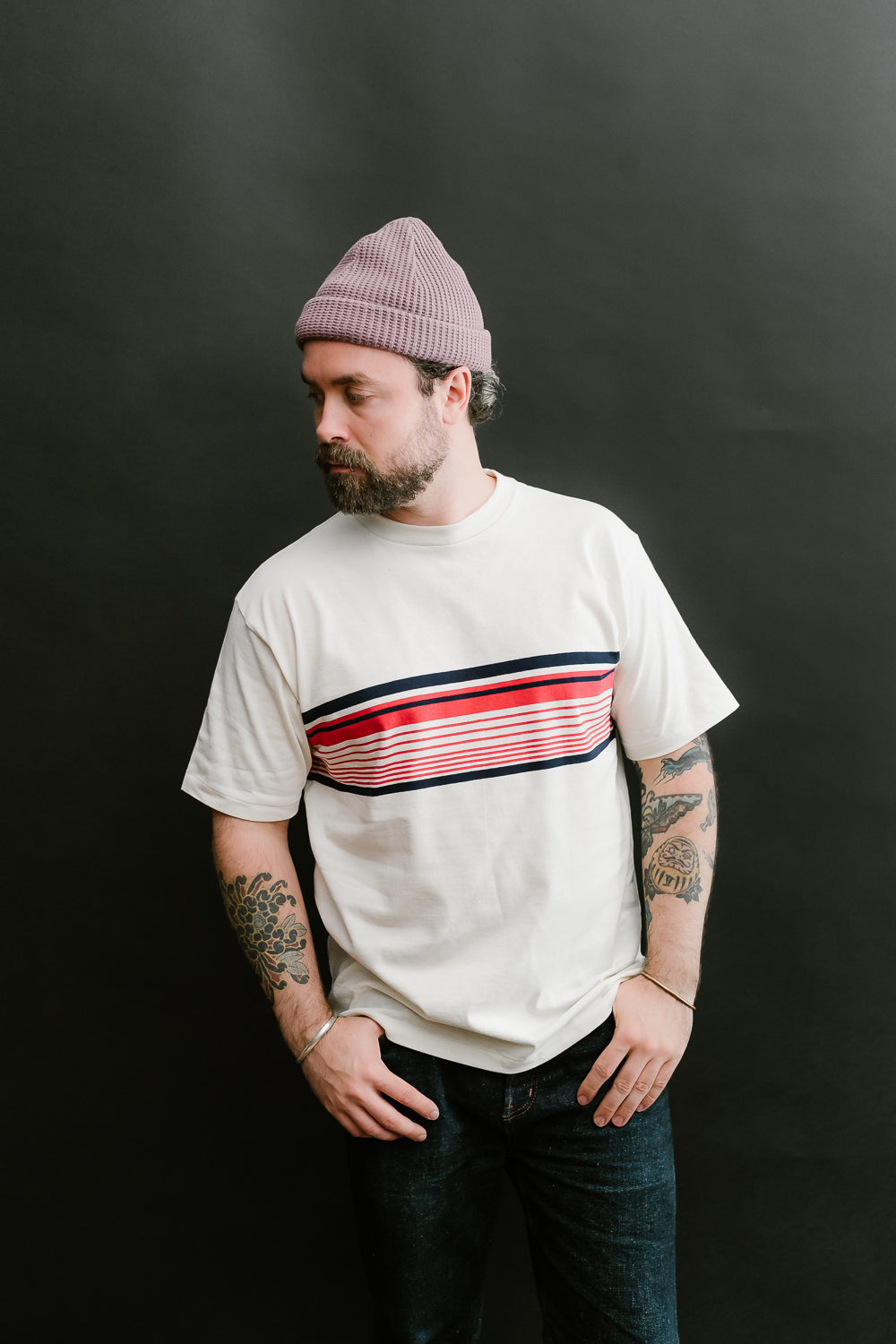 Lot 4093 - Panel Border Tee - Cream, Navy, Red