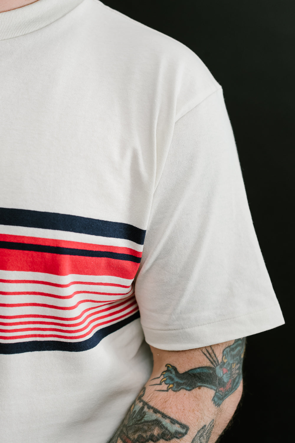 Lot 4093 - Panel Border Tee - Cream, Navy, Red