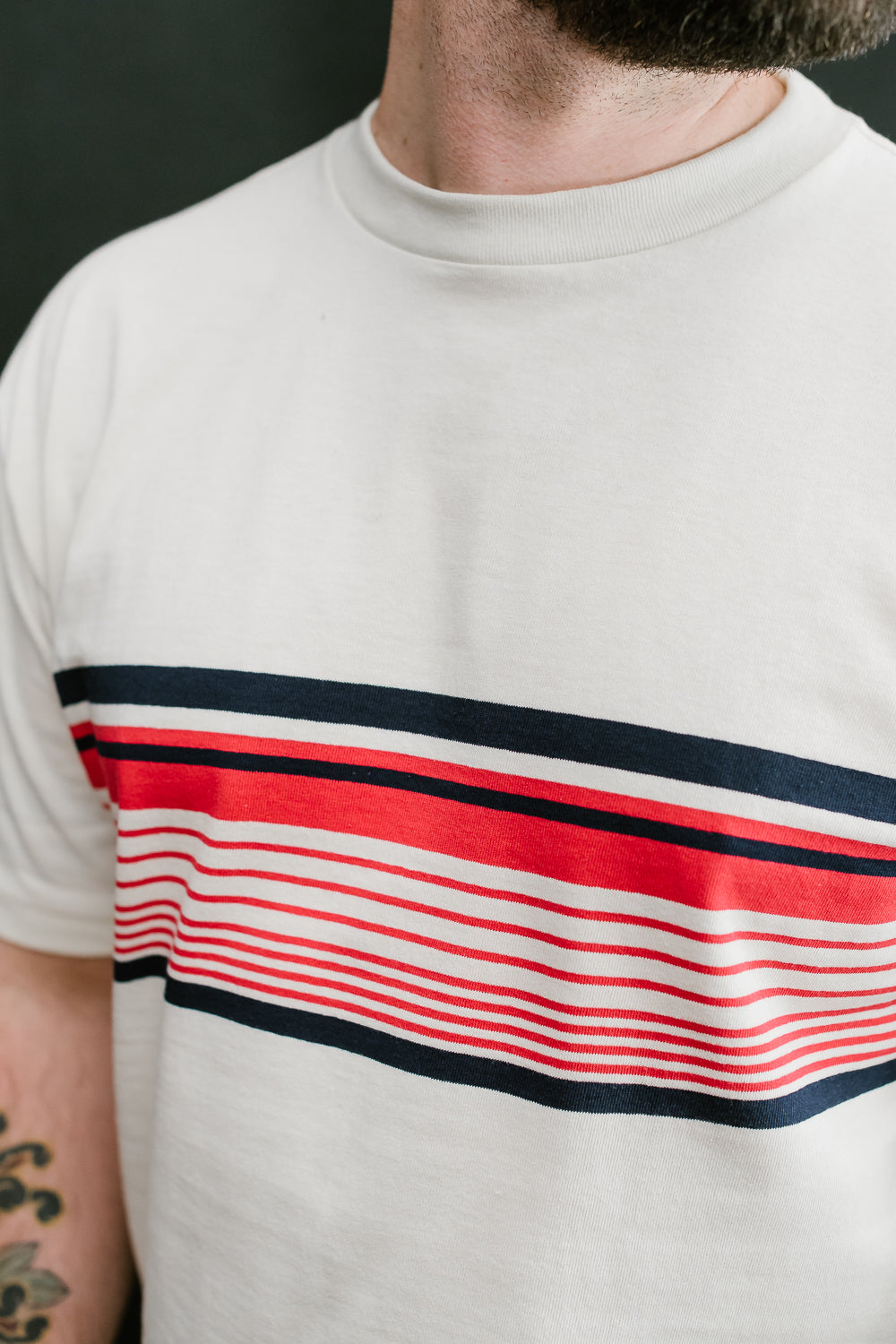 Lot 4093 - Panel Border Tee - Cream, Navy, Red