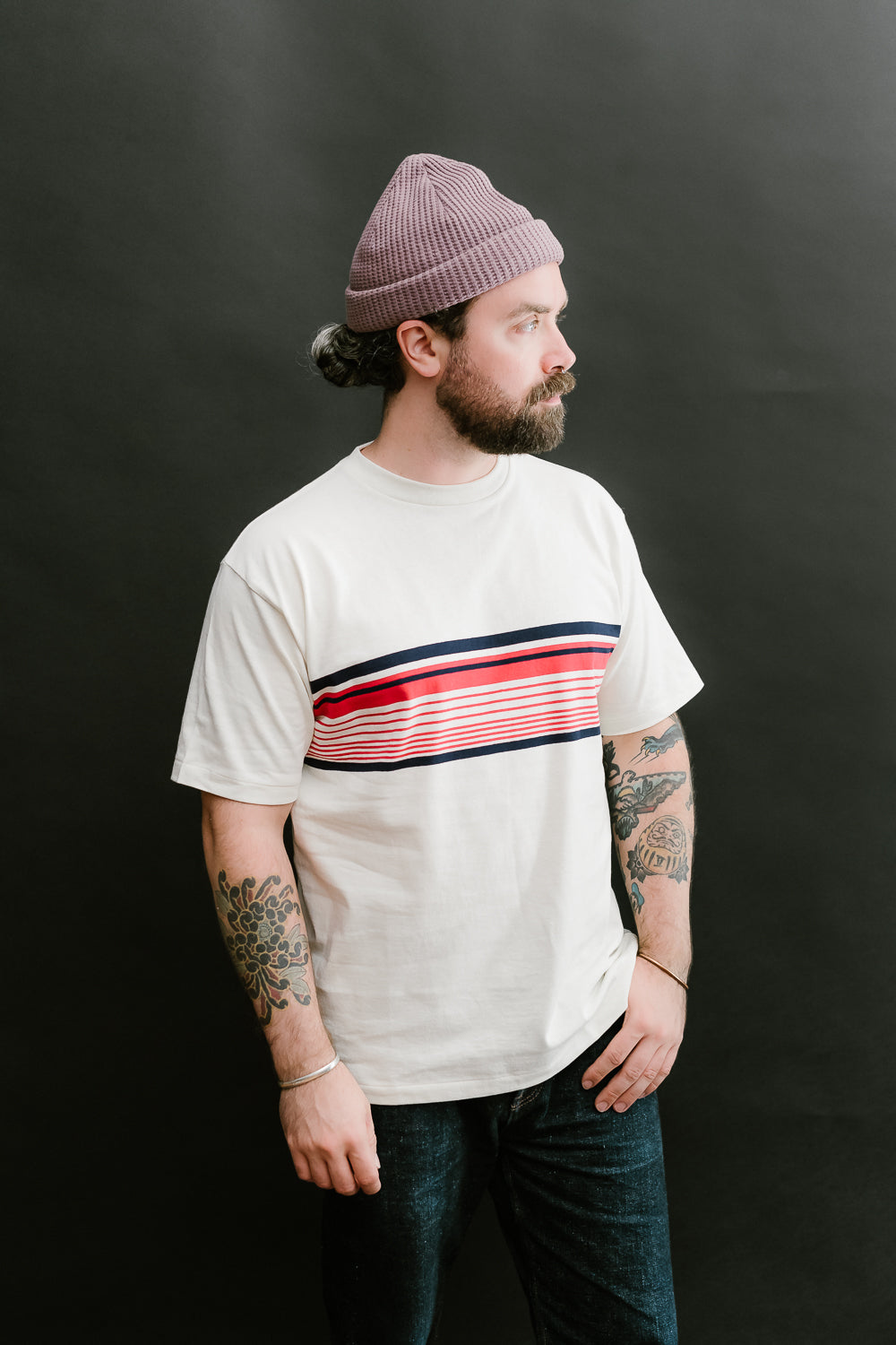 Lot 4093 - Panel Border Tee - Cream, Navy, Red