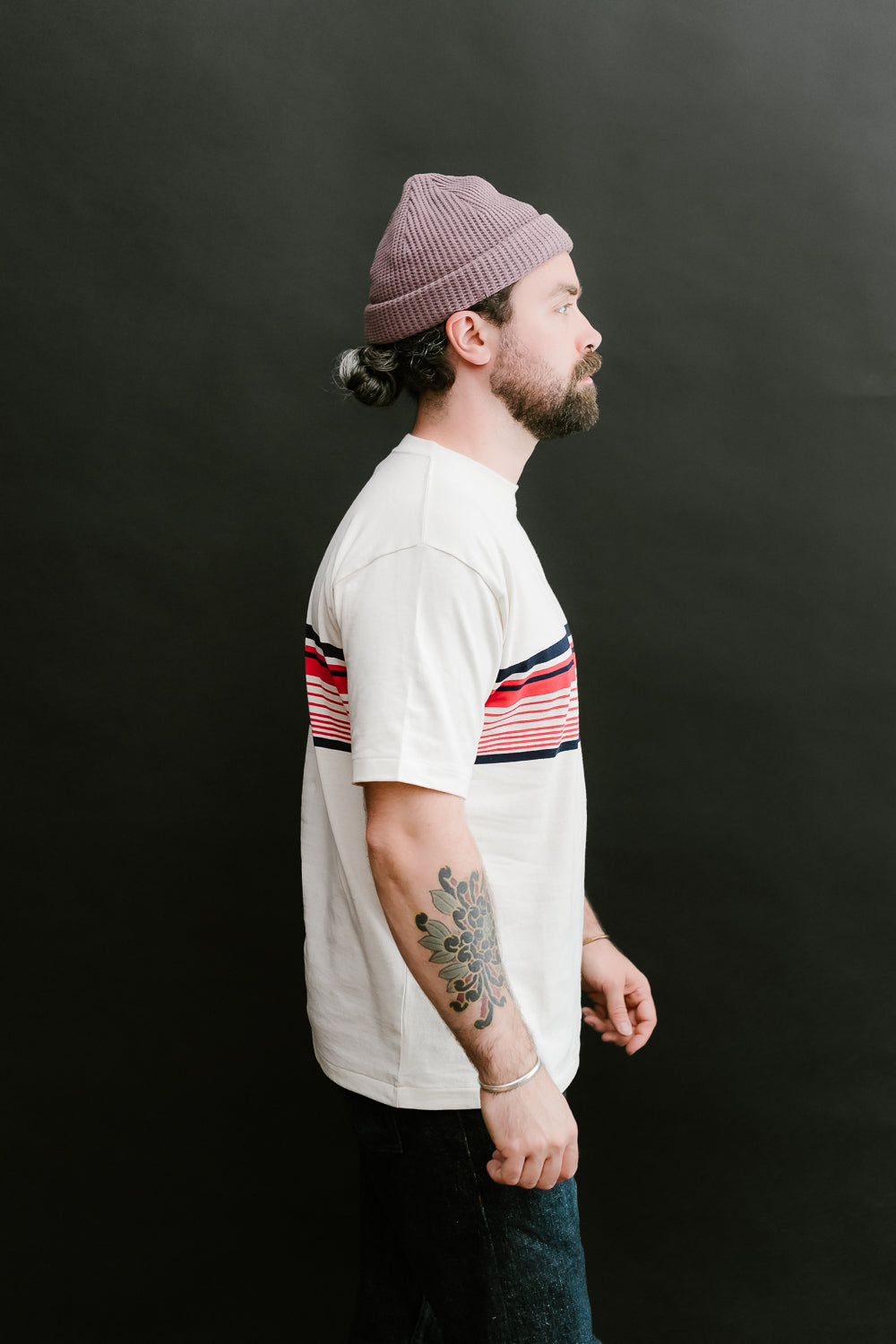 Lot 4093 - Panel Border Tee - Cream, Navy, Red