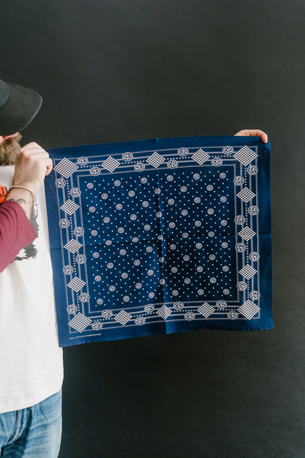 Lot 5227 - Selvedge Bandana B Geometric Pattern - Indigo