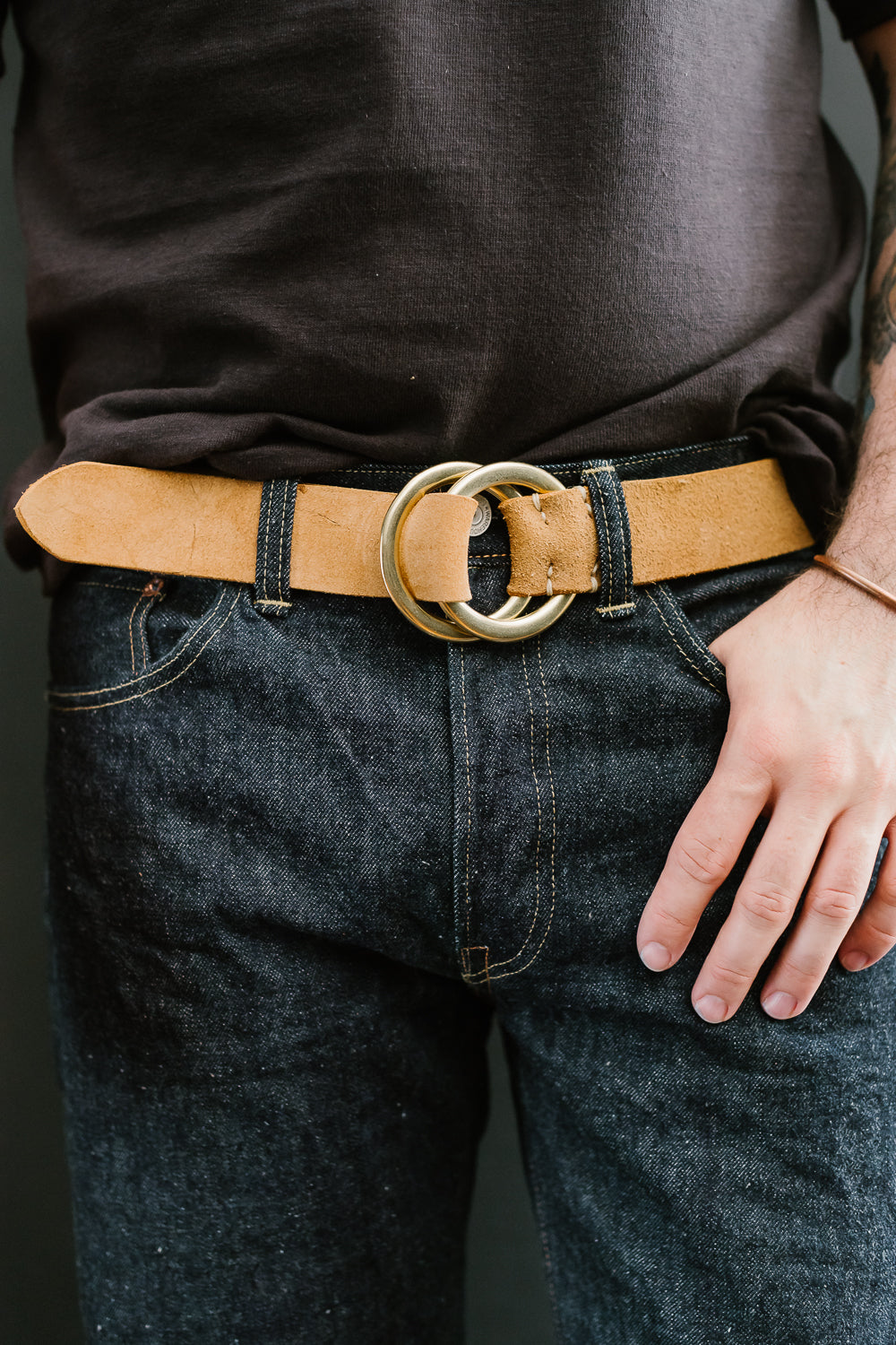 Lot 6044 - Suede W Ring Belt - Mustard