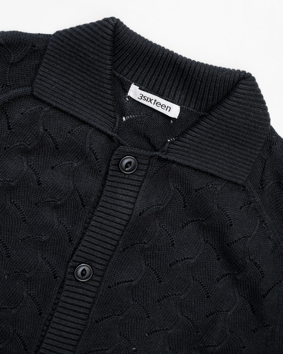 Lace Knit Collared Cardigan - Black