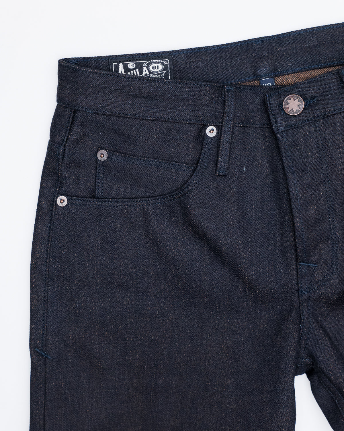 15oz Avila Slim Straight Denim - Blue/Brown