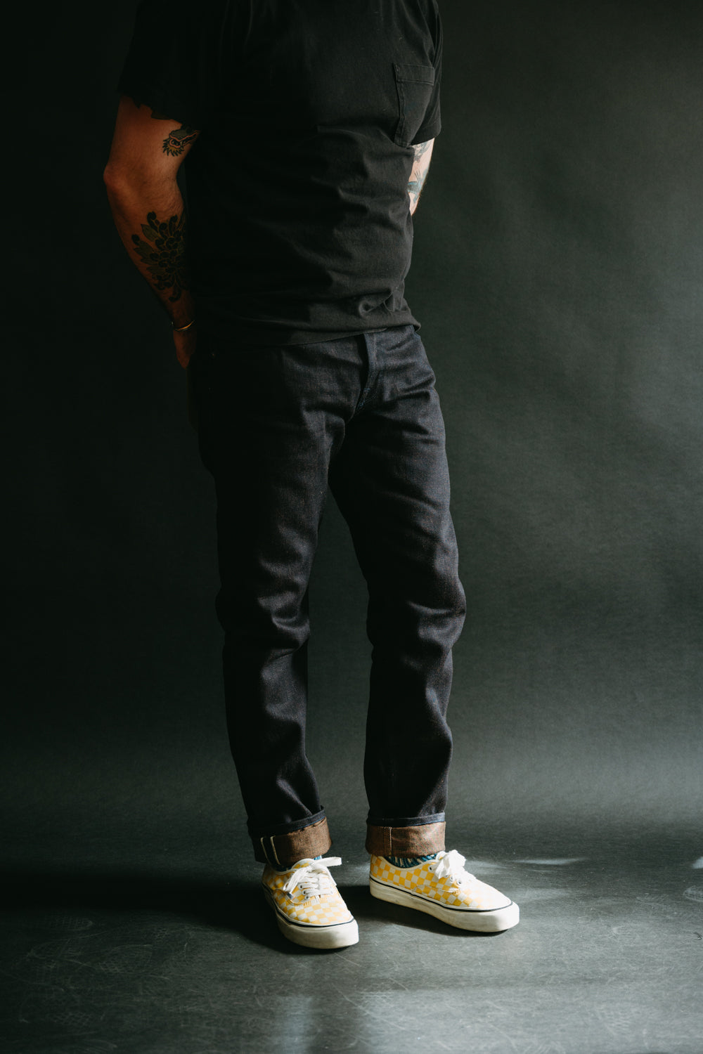 15oz Avila Slim Straight Denim - Blue/Brown