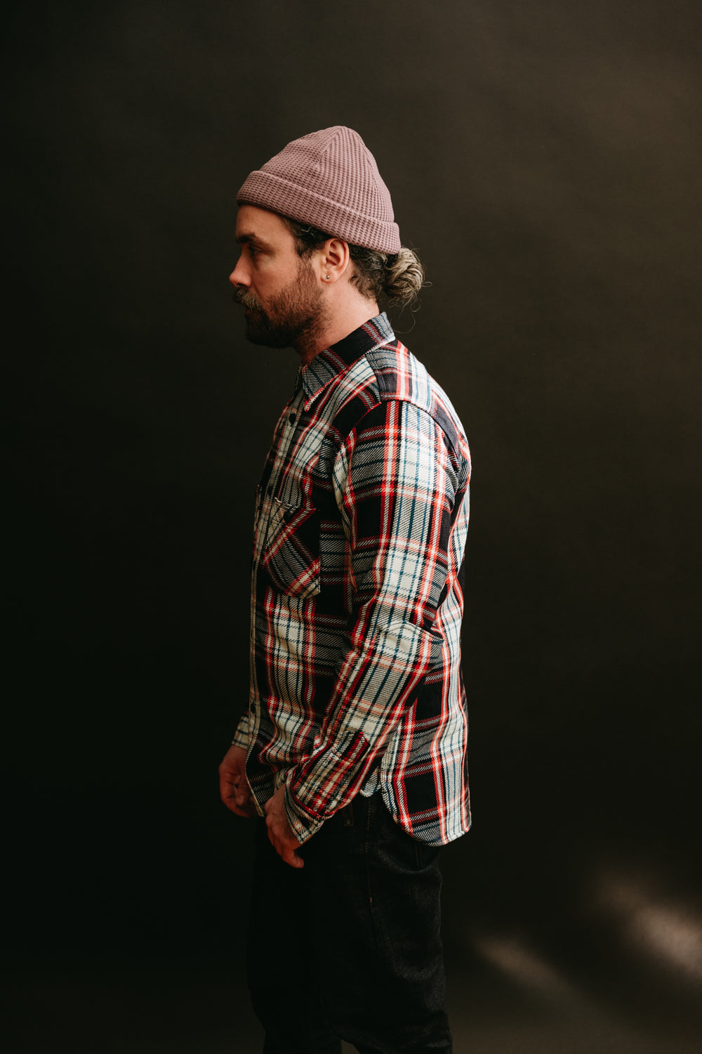 SIN22-01W - Rope Dyed Flannel Shirt - Indigo, Red