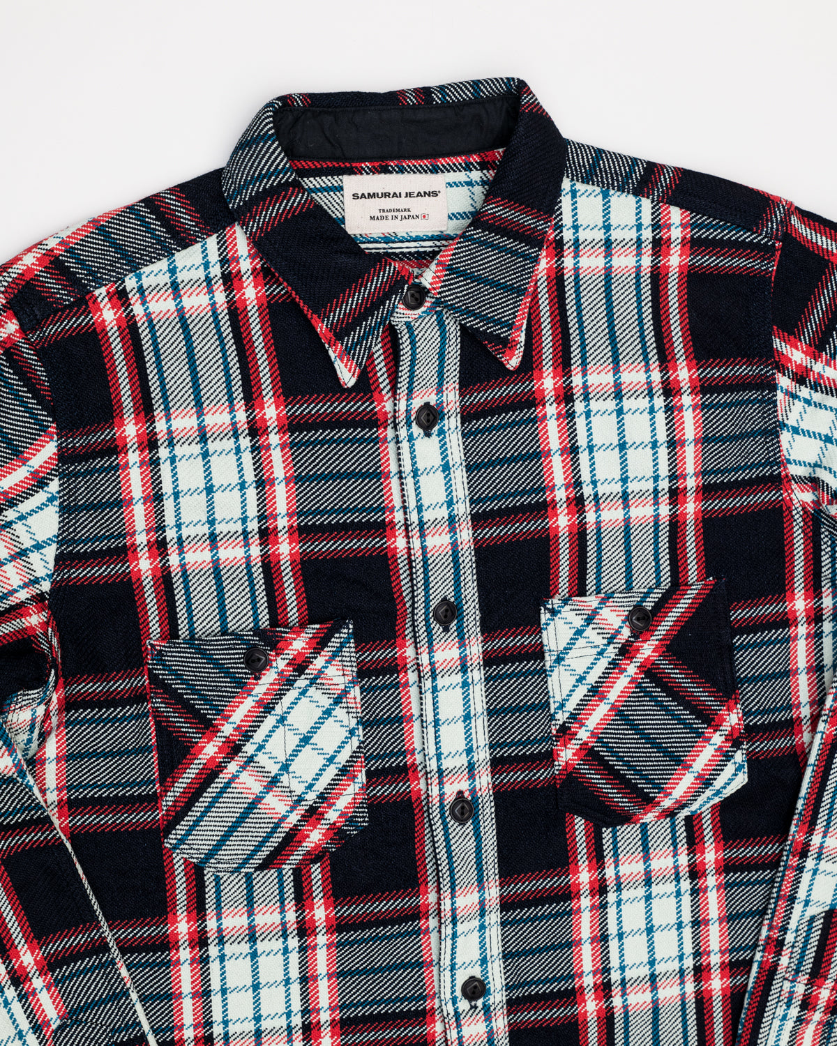 SIN22-01W - Rope Dyed Flannel Shirt - Indigo, Red