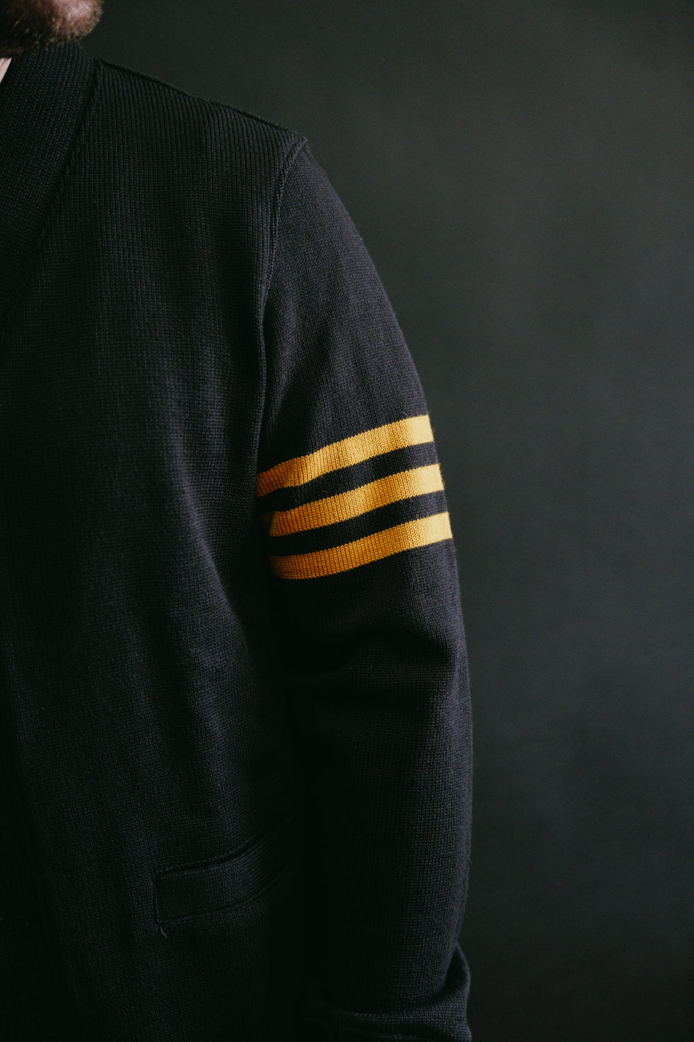 James Dant x Dehen - Classic Varsity Cardigan - Black, Old Gold