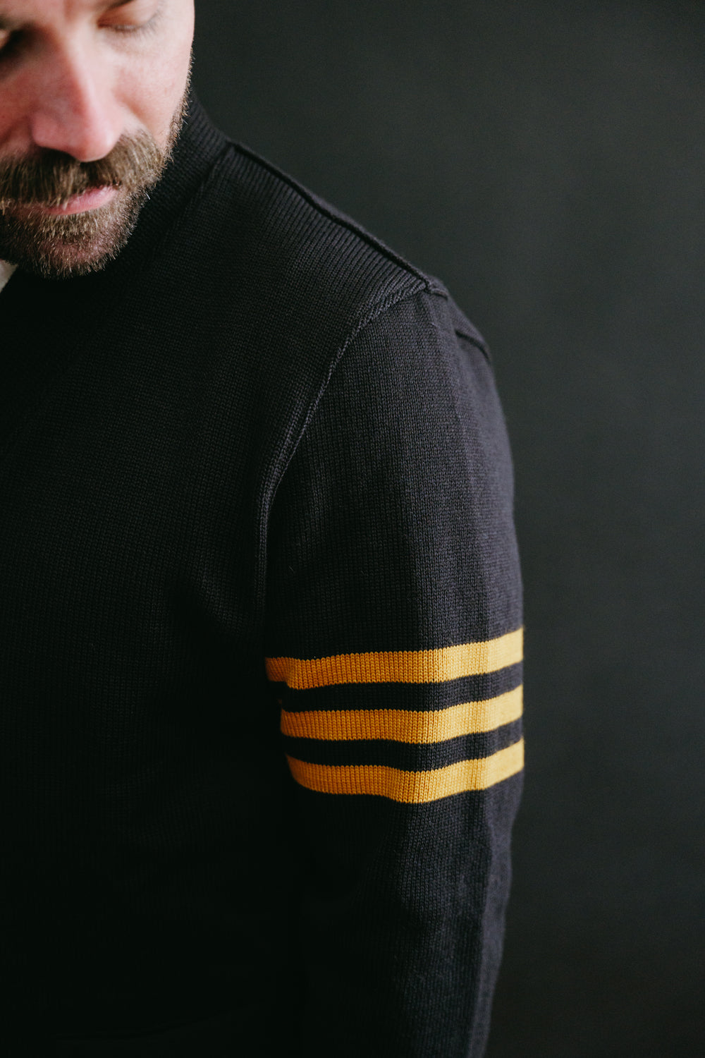 James Dant x Dehen - Classic Varsity Cardigan - Black, Old Gold