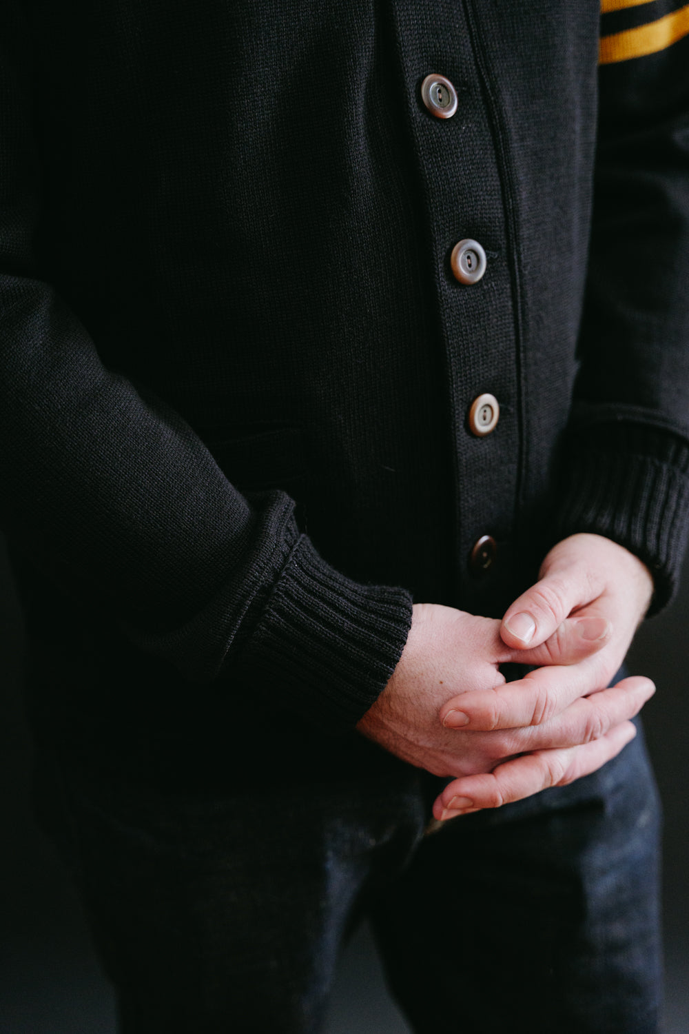 James Dant x Dehen - Classic Varsity Cardigan - Black, Old Gold