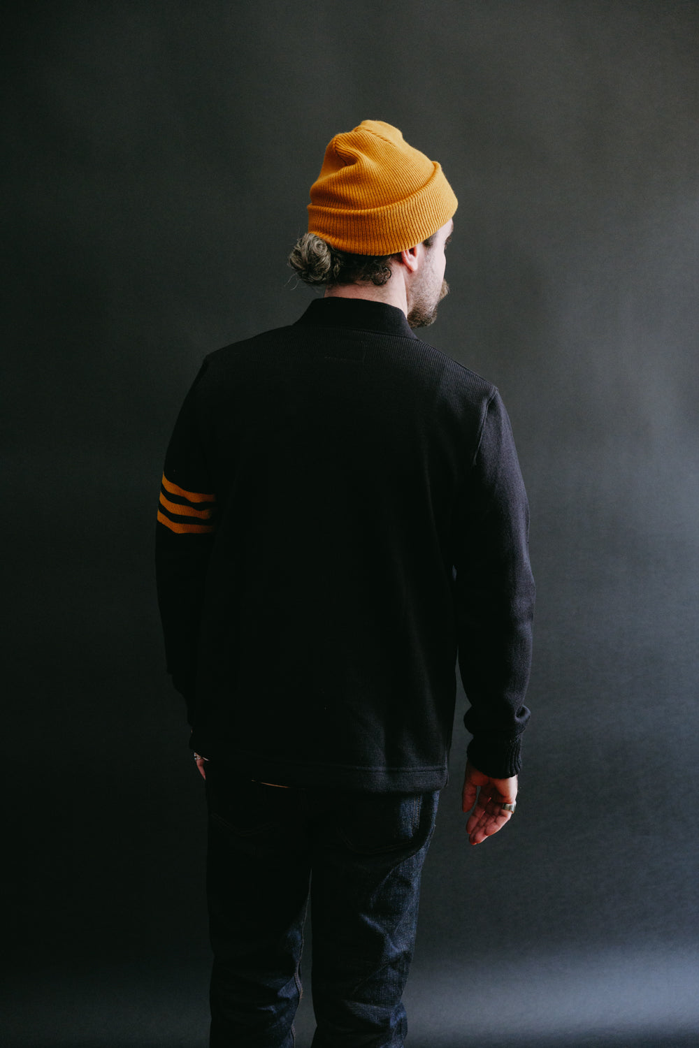 James Dant x Dehen - Classic Varsity Cardigan - Black, Old Gold