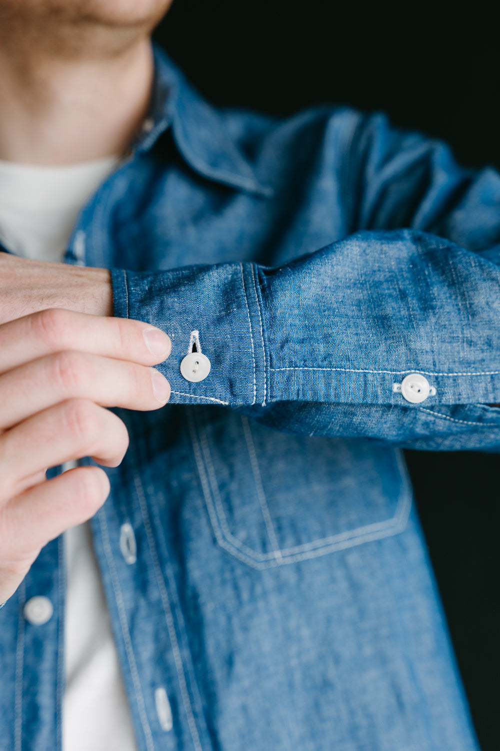 IHSH-222-IND - 5oz Selvedge Cotton Linen Chambray Work Shirt - Indigo