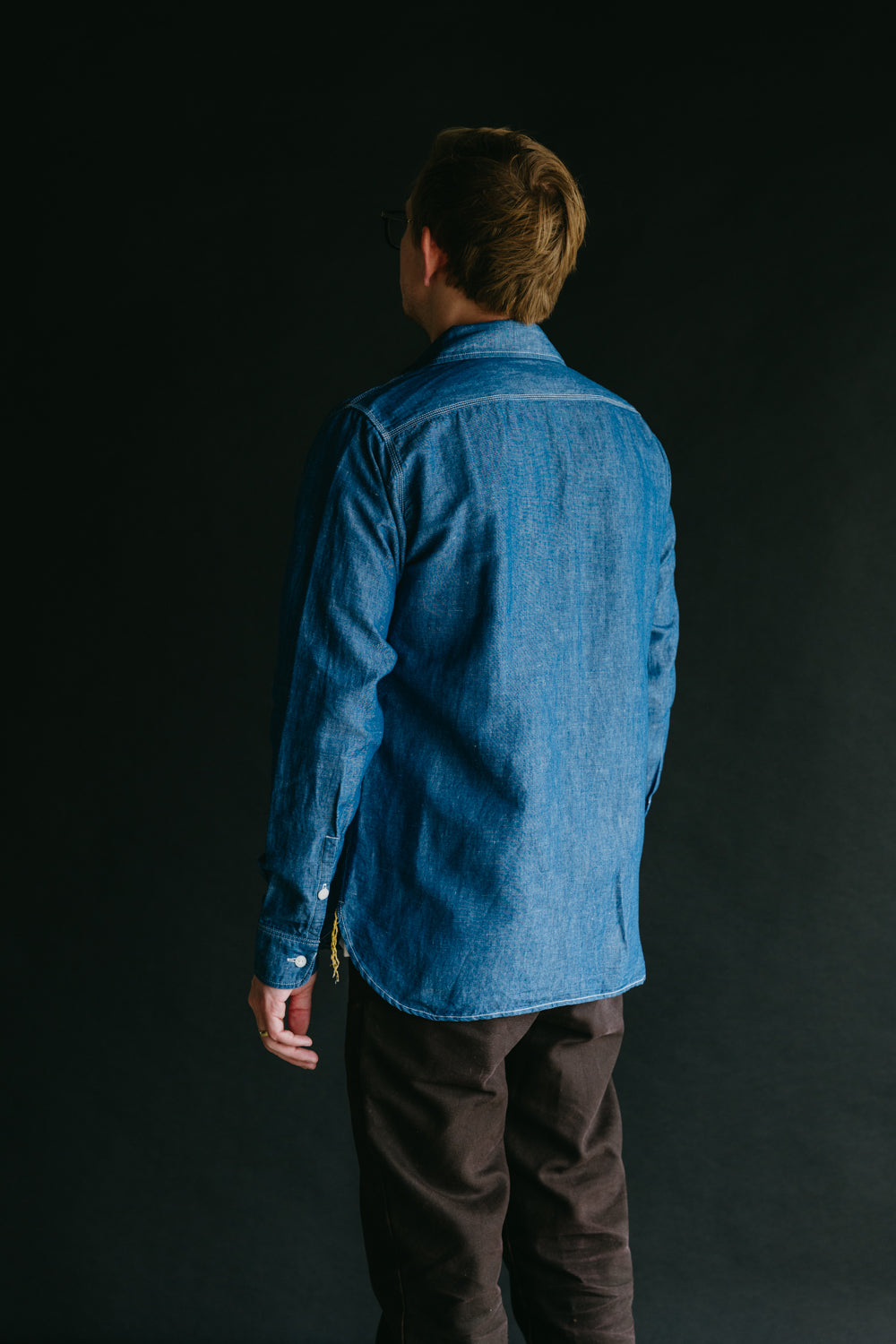 IHSH-222-IND - 5oz Selvedge Cotton Linen Chambray Work Shirt - Indigo