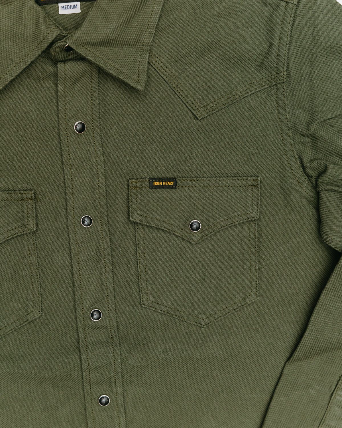 IHSH-235-OLV - 13oz Military Serge Western Shirt - Olive