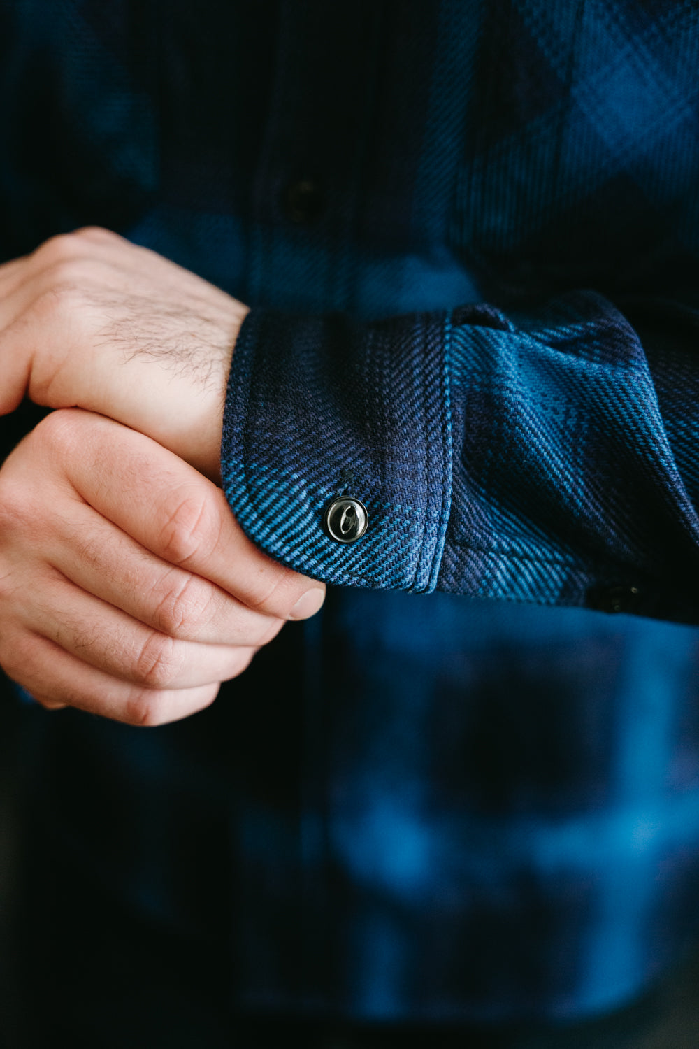 IHSH-349-IND - 9oz Selvedge Ombré Check Work Shirt - Indigo