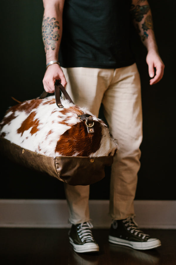 Cowhide Rug Duffel - Brown/White Special Edition