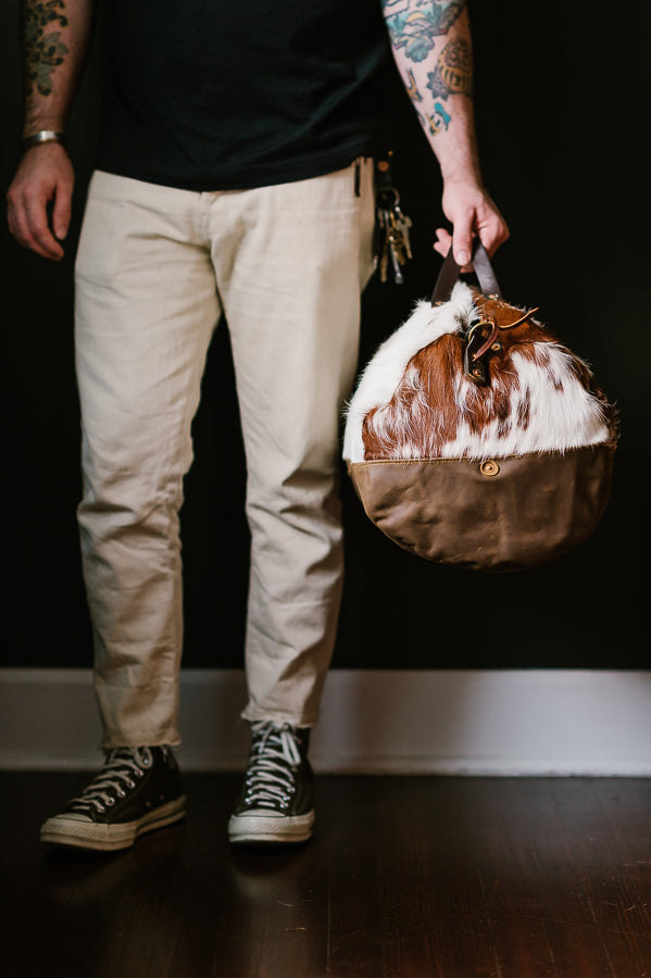 Cowhide Rug Duffel - Brown/White Special Edition