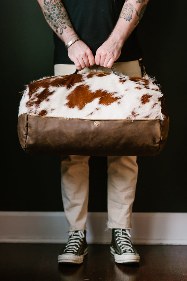 Cowhide Rug Duffel - Brown/White Special Edition