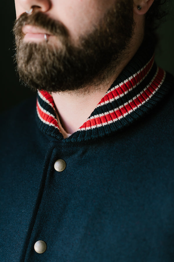 James Dant x Dehen - Varsity Jacket - Deep Navy, Rust