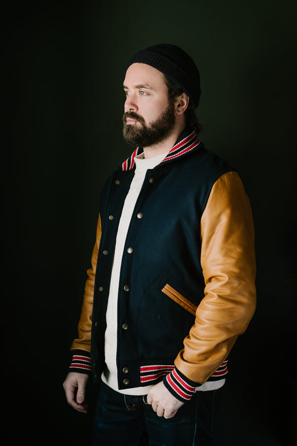 James Dant x Dehen - Varsity Jacket - Deep Navy, Rust