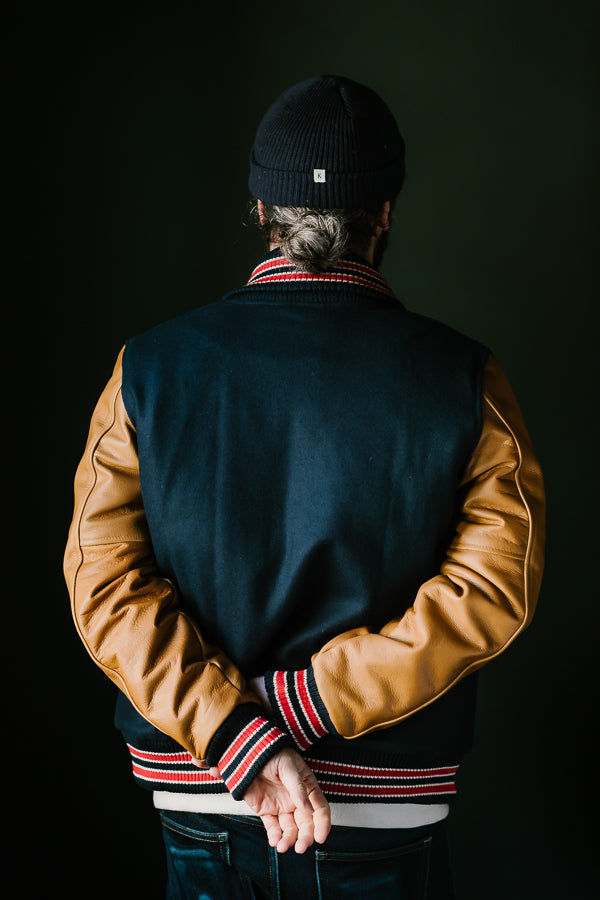 James Dant x Dehen - Varsity Jacket - Deep Navy, Rust