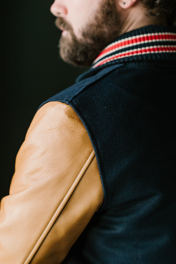 James Dant x Dehen - Varsity Jacket - Deep Navy, Rust