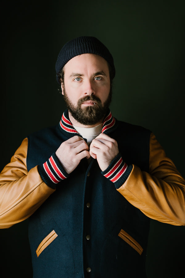 James Dant x Dehen - Varsity Jacket - Deep Navy, Rust