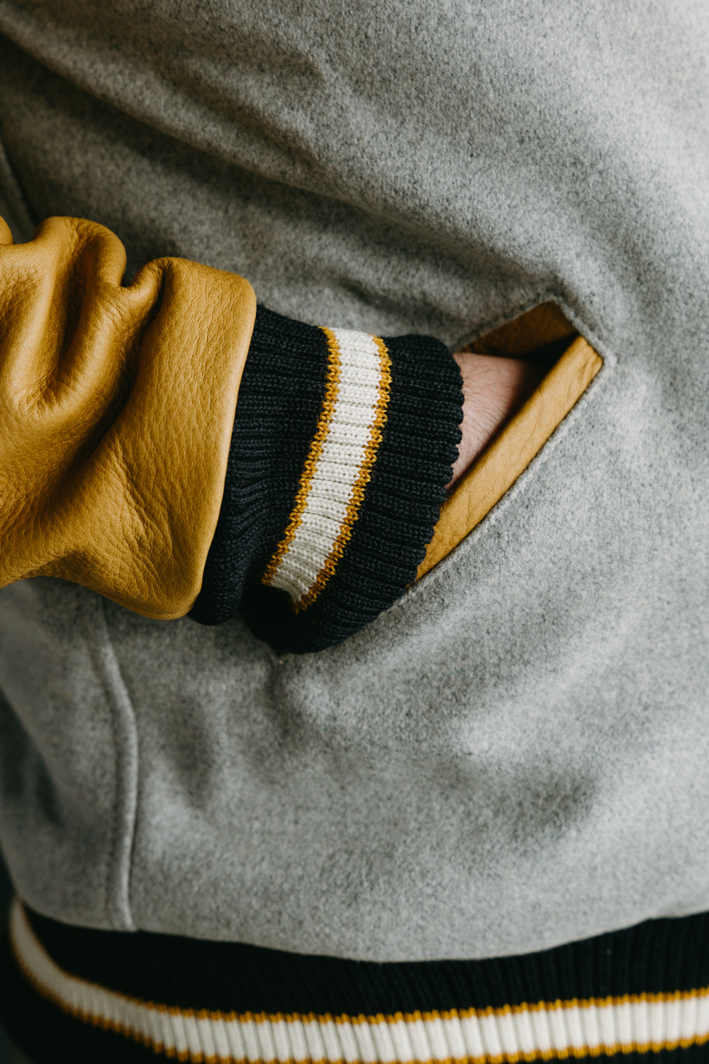 James Dant x Dehen - Varsity Jacket - Oxford Grey, Rust, Black