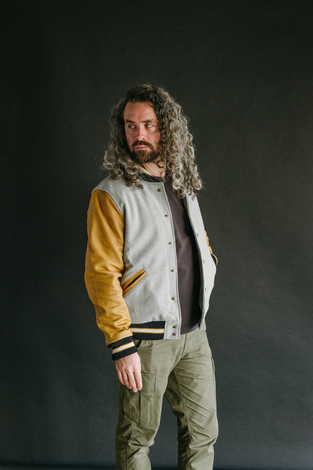 James Dant x Dehen - Varsity Jacket - Oxford Grey, Rust, Black