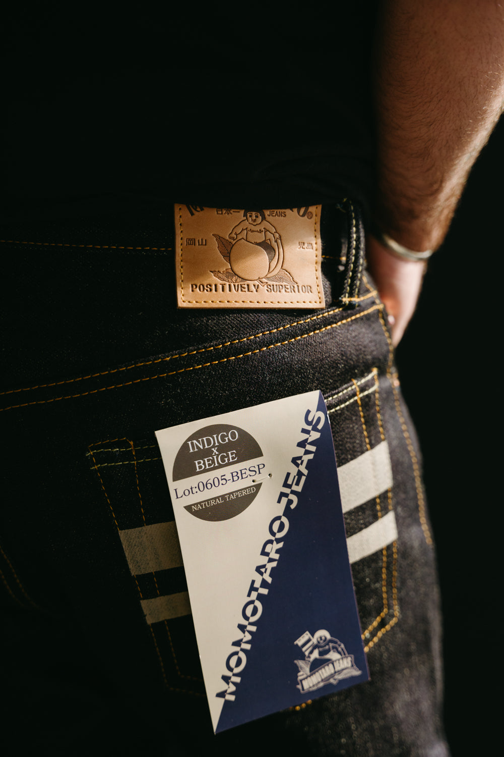 0605-BESP - 18oz Heavy Indigo/Beige Selvedge with Beige Battle Stripes - Natural Tapered