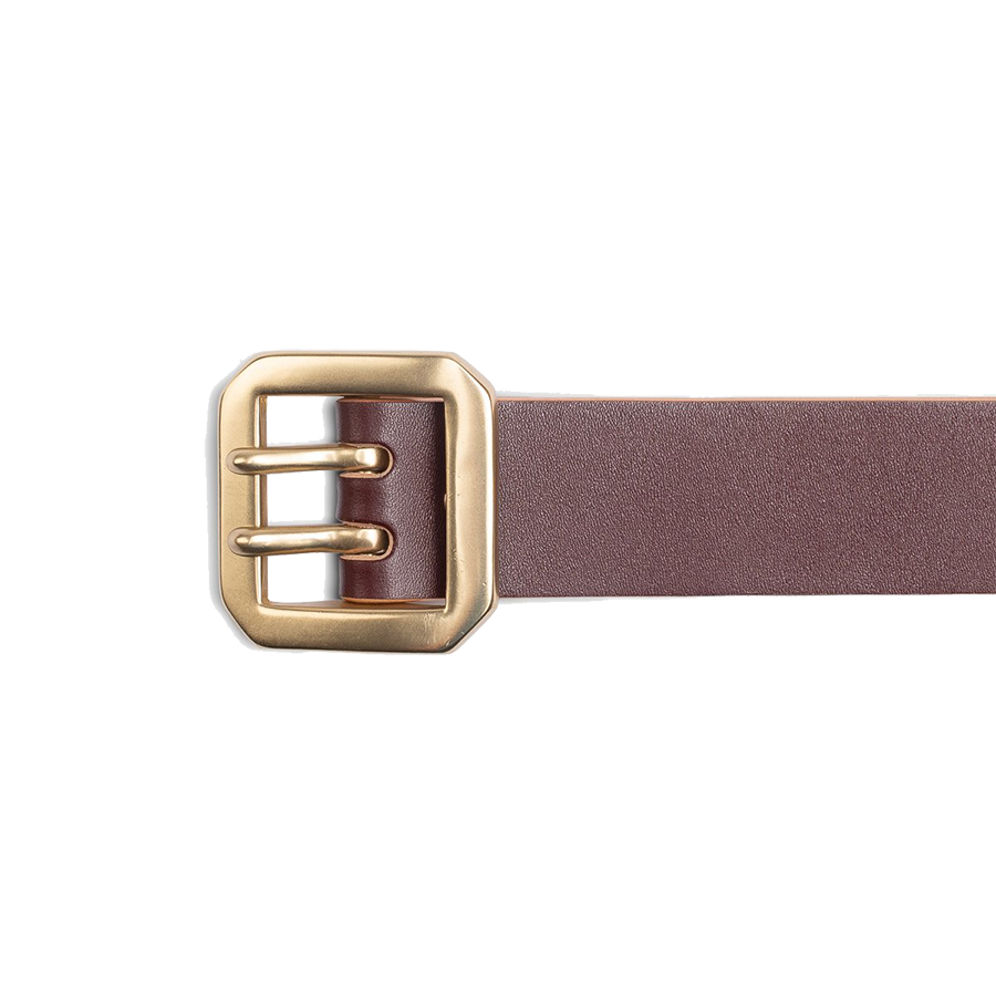 Double Prong Brass Garrison Buckle Leather Belt - Hand-Dyed Brown