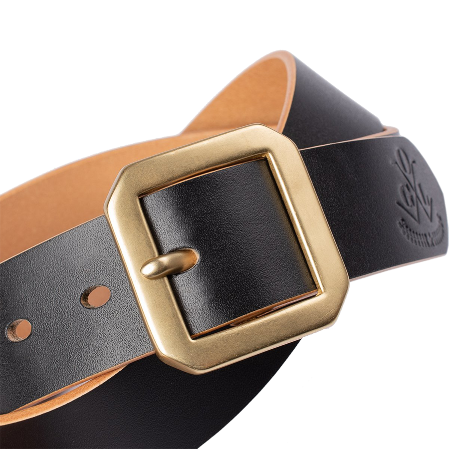 Single Prong Brass Garrison Leather Belt - Hand-Dyed Black