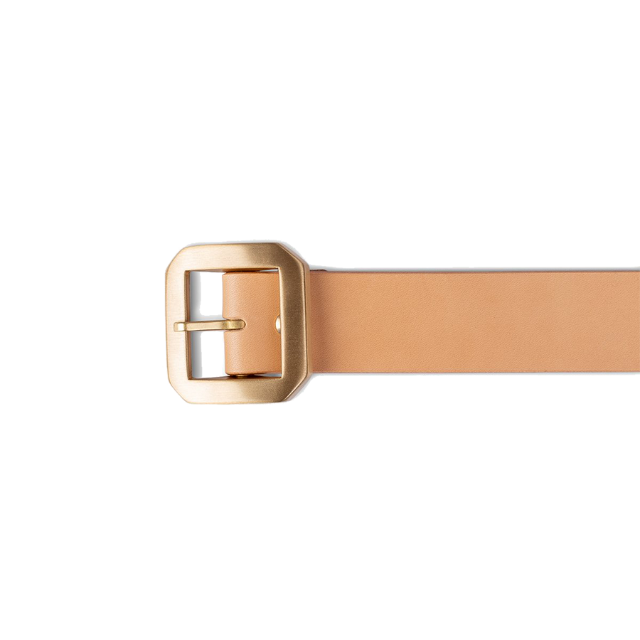 Single Prong Brass Garrison Leather Belt - Natural