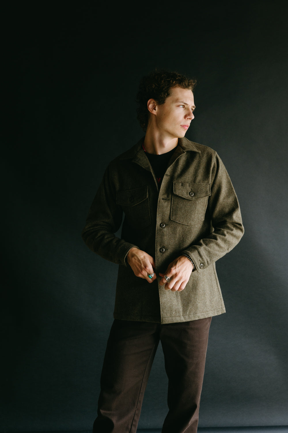 8045-W76 - Fatigue Shirt Melton Wool - Army Green