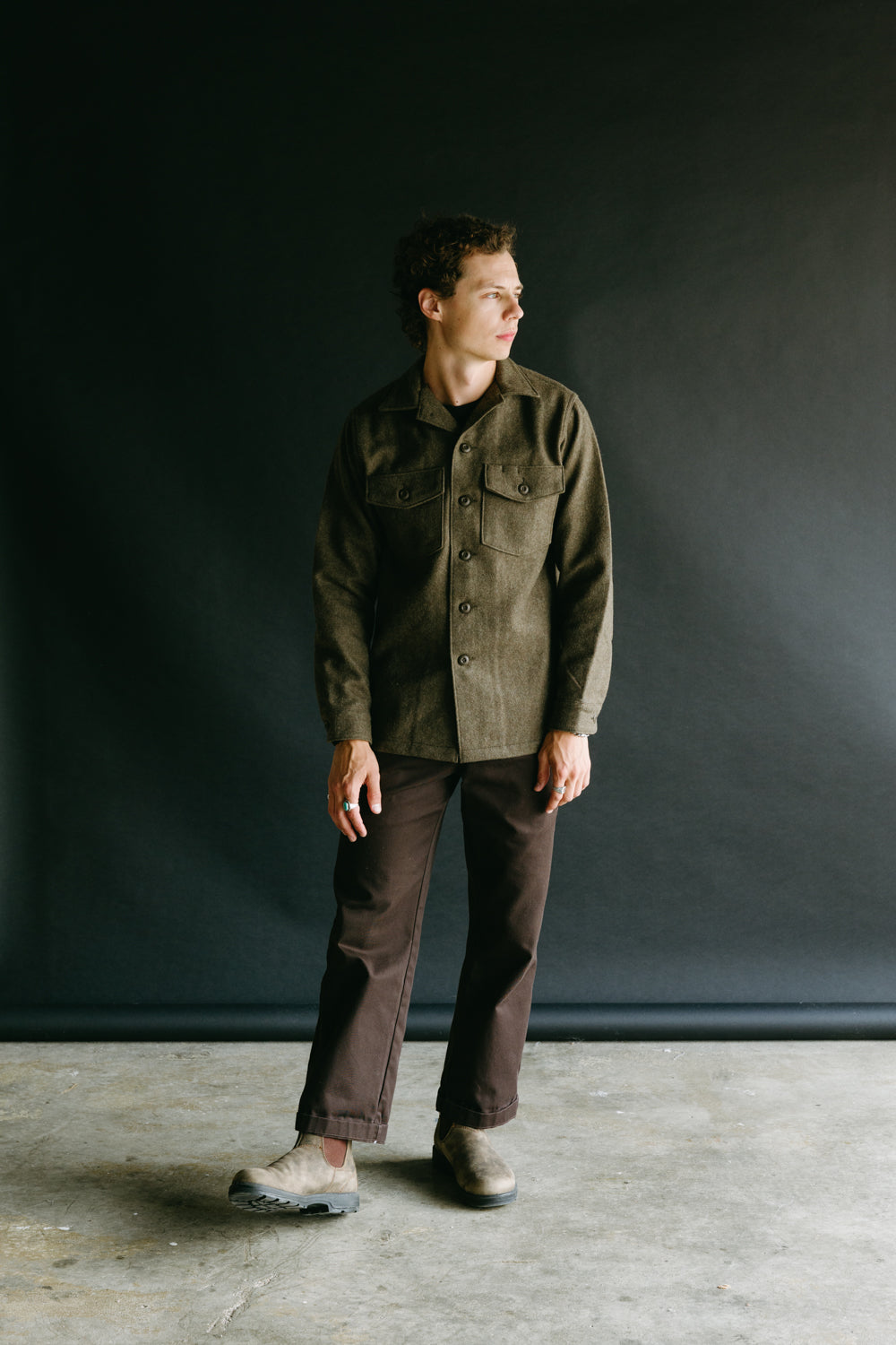 8045-W76 - Fatigue Shirt Melton Wool - Army Green