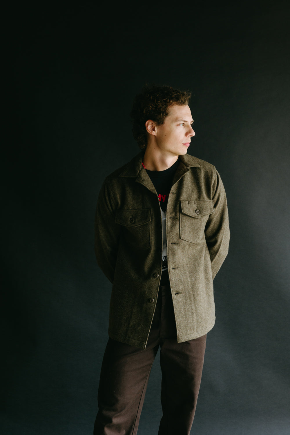 8045-W76 - Fatigue Shirt Melton Wool - Army Green