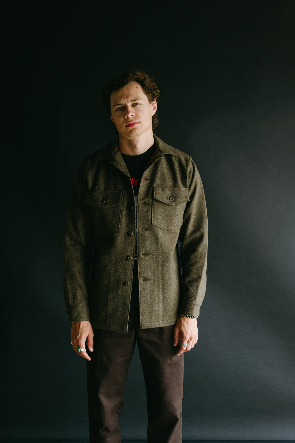 8045-W76 - Fatigue Shirt Melton Wool - Army Green