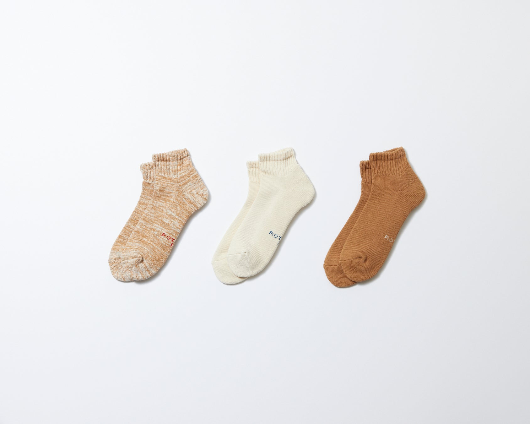 R1371 - Organic 3 Pack Daily Ankle Socks - Ecru, Brown