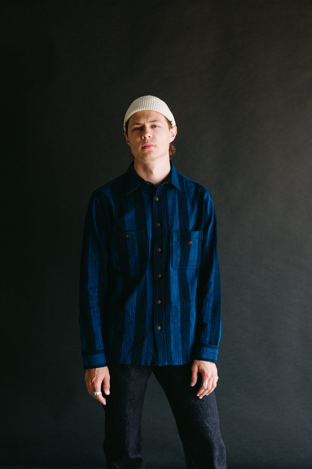 SSS22-KRS-OVS - Natural Indigo Kasuri Shirt - Shima