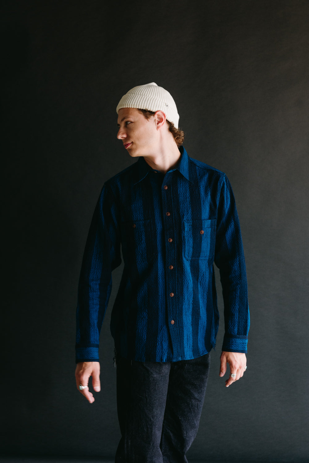 SSS22-KRS-OVS - Natural Indigo Kasuri Shirt - Shima