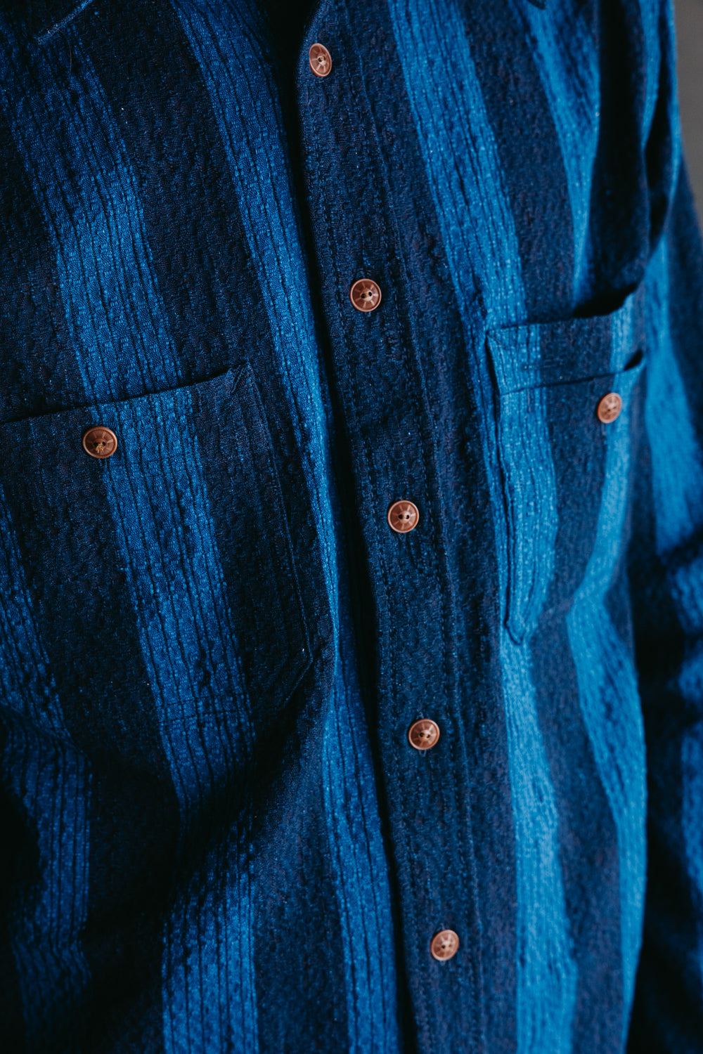 SSS22-KRS-OVS - Natural Indigo Kasuri Shirt - Shima