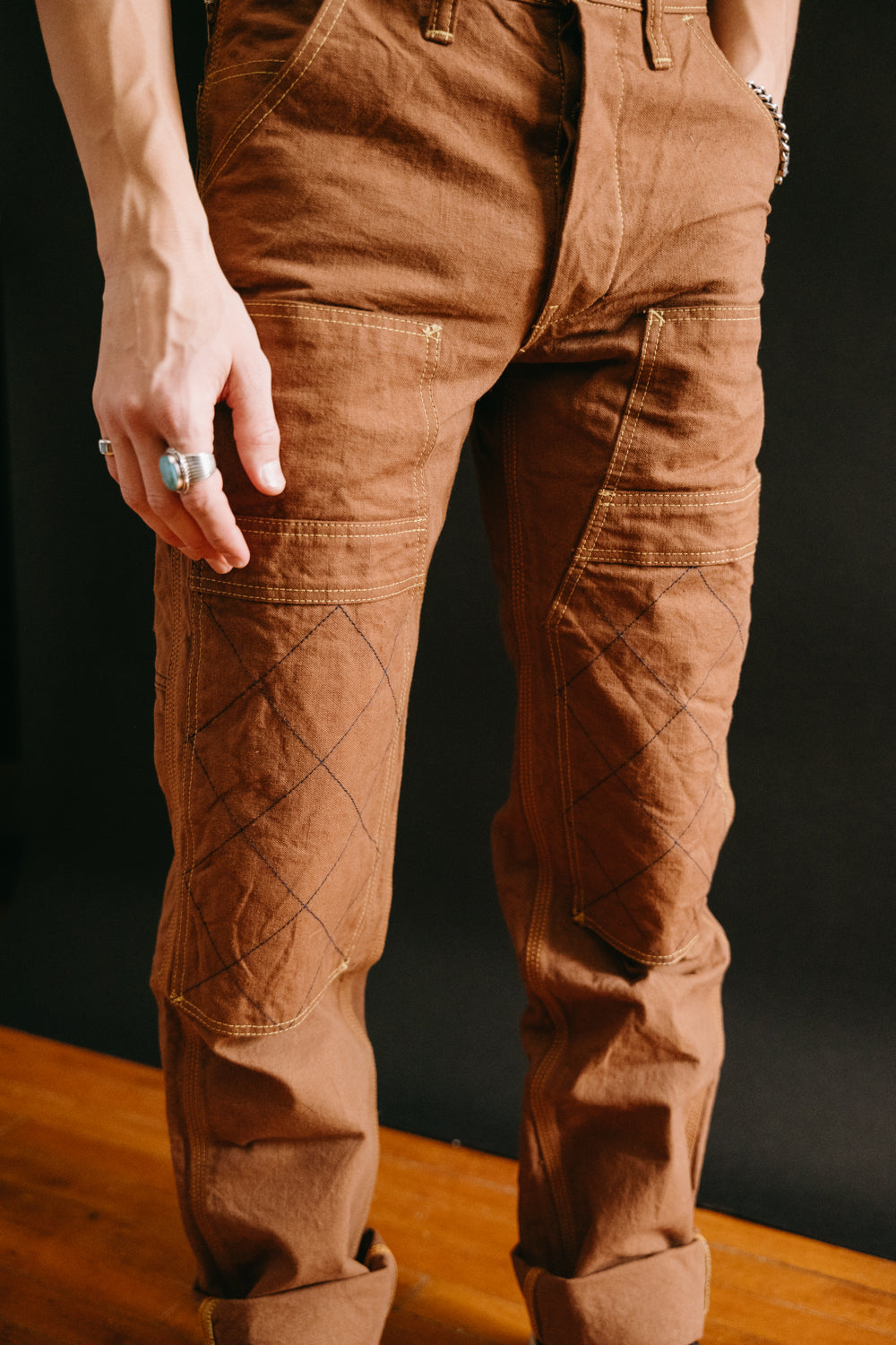 SM410DBN-DUCK - 15oz Sulfur Brown Double Knee Duck Canvas Pants - Straight Fit