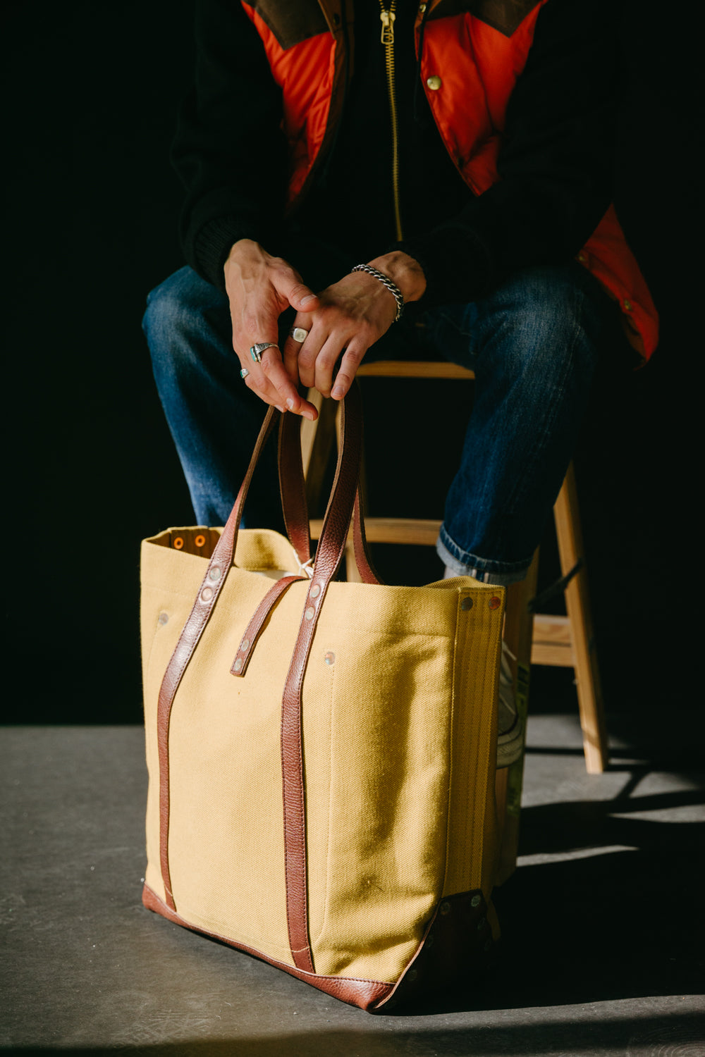 Lot 5220 - Leather and Canvas Tote Bag - Dark Beige